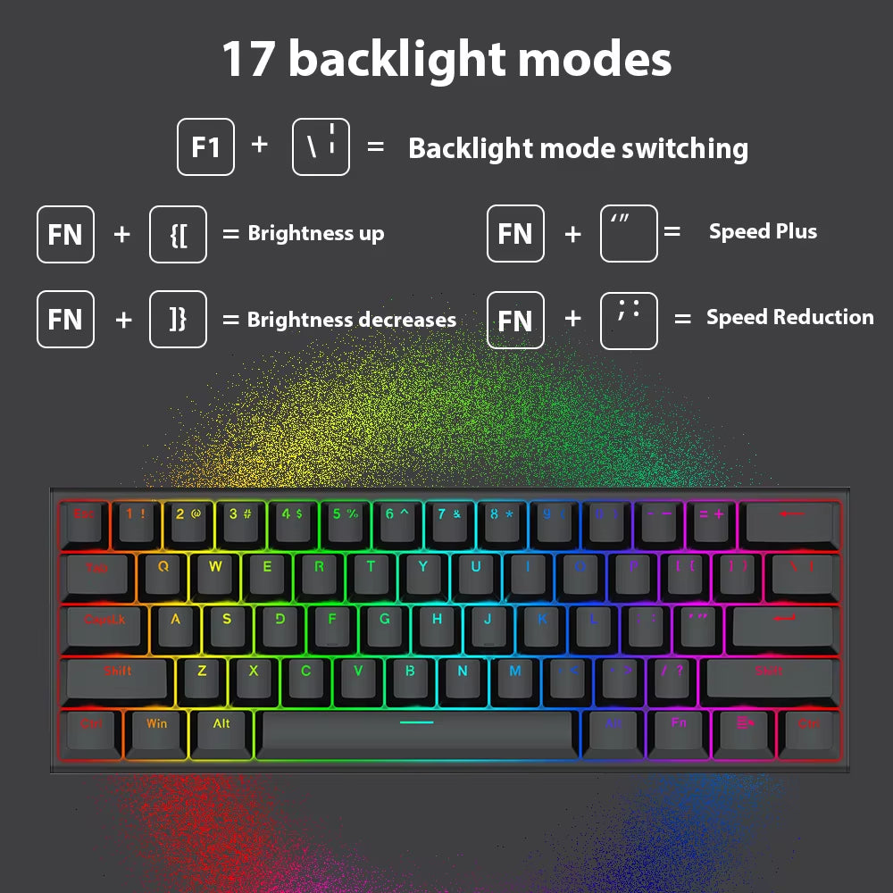 61 Keys Mechanical Keyboard Wired USB Mechanical Keyboard 17 Types RGB Keyboard for Computer Laptop Red Blue Tea Axis Keyboard