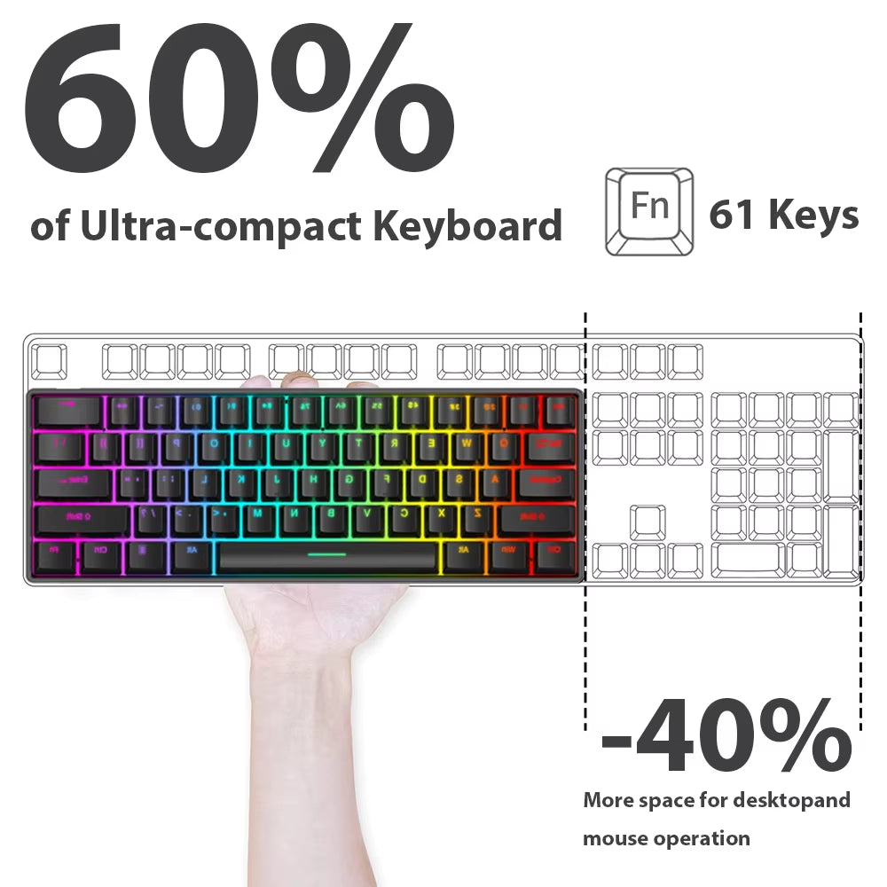 61 Keys Mechanical Keyboard Wired USB Mechanical Keyboard 17 Types RGB Keyboard for Computer Laptop Red Blue Tea Axis Keyboard